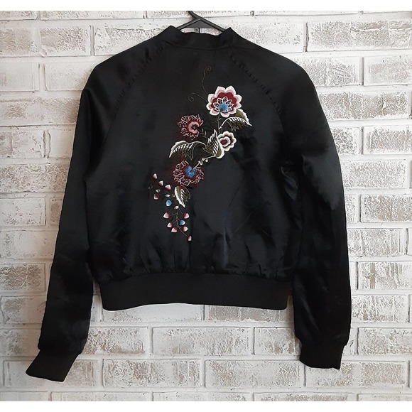 Gypsy Jeans Embroidered Sateen Bomber Jacket sz M Play on Style Versatile - Picture 1 of 7